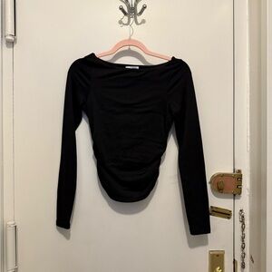Black Long-Sleeve Ruched Boatneck Top